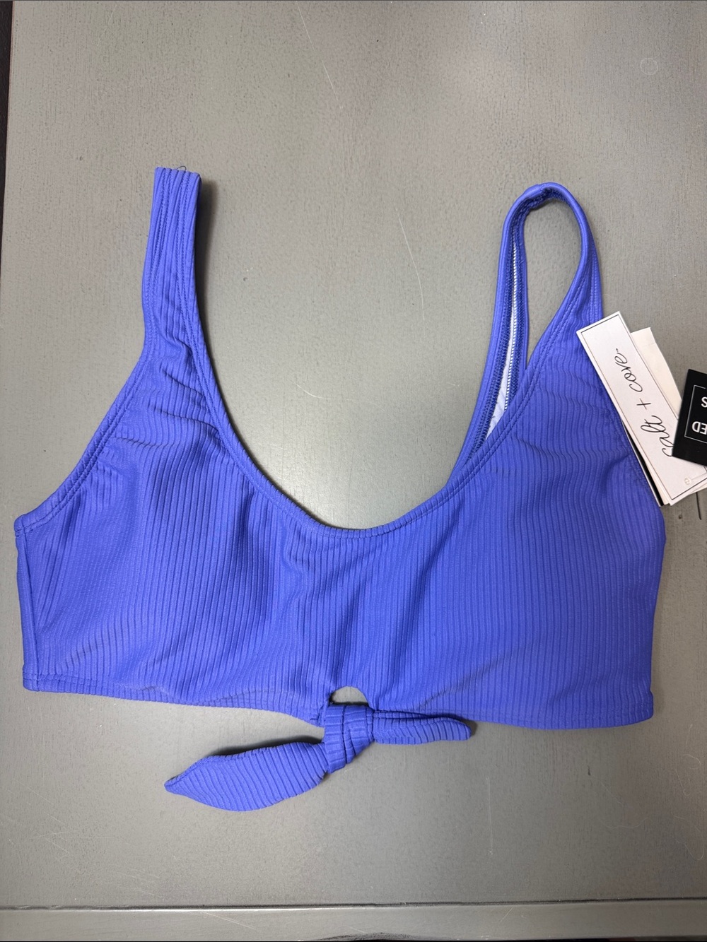 Salt + Cove Ribbed Tie-Front Bralette in Periwinkle Blue